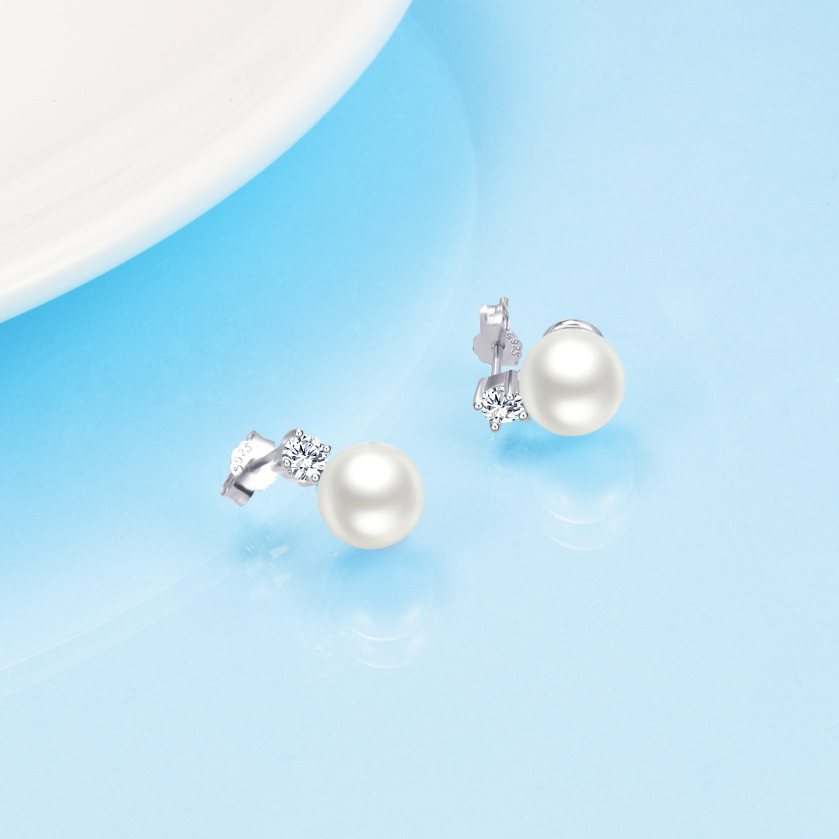 Sterling Silver Pearl Bead Stud Earrings-3