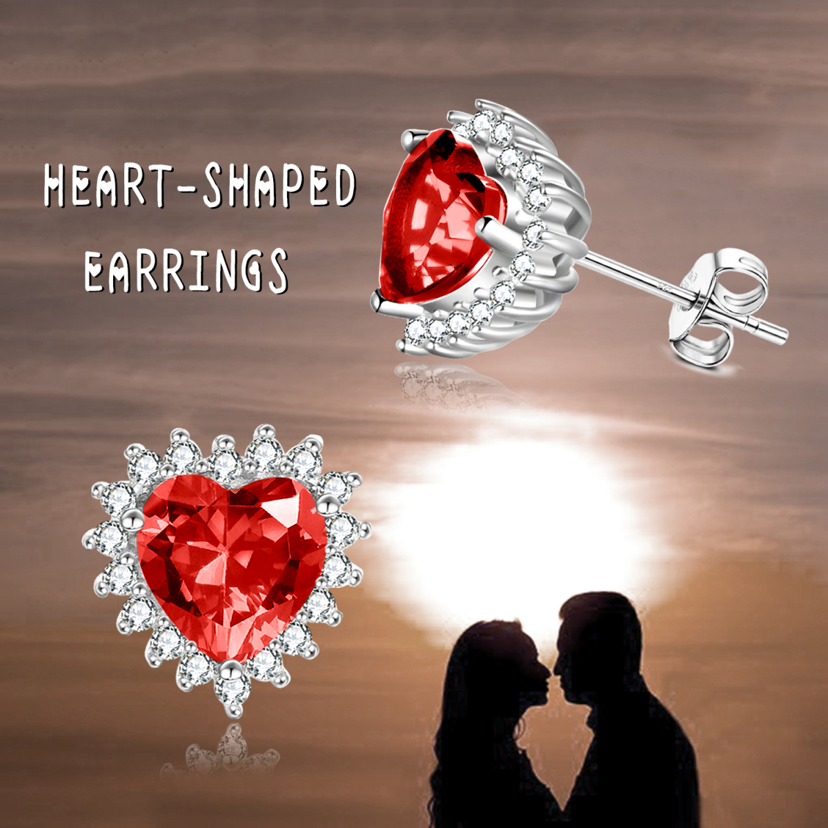Boucles d'oreilles en argent sterling avec cœur en grenat-4