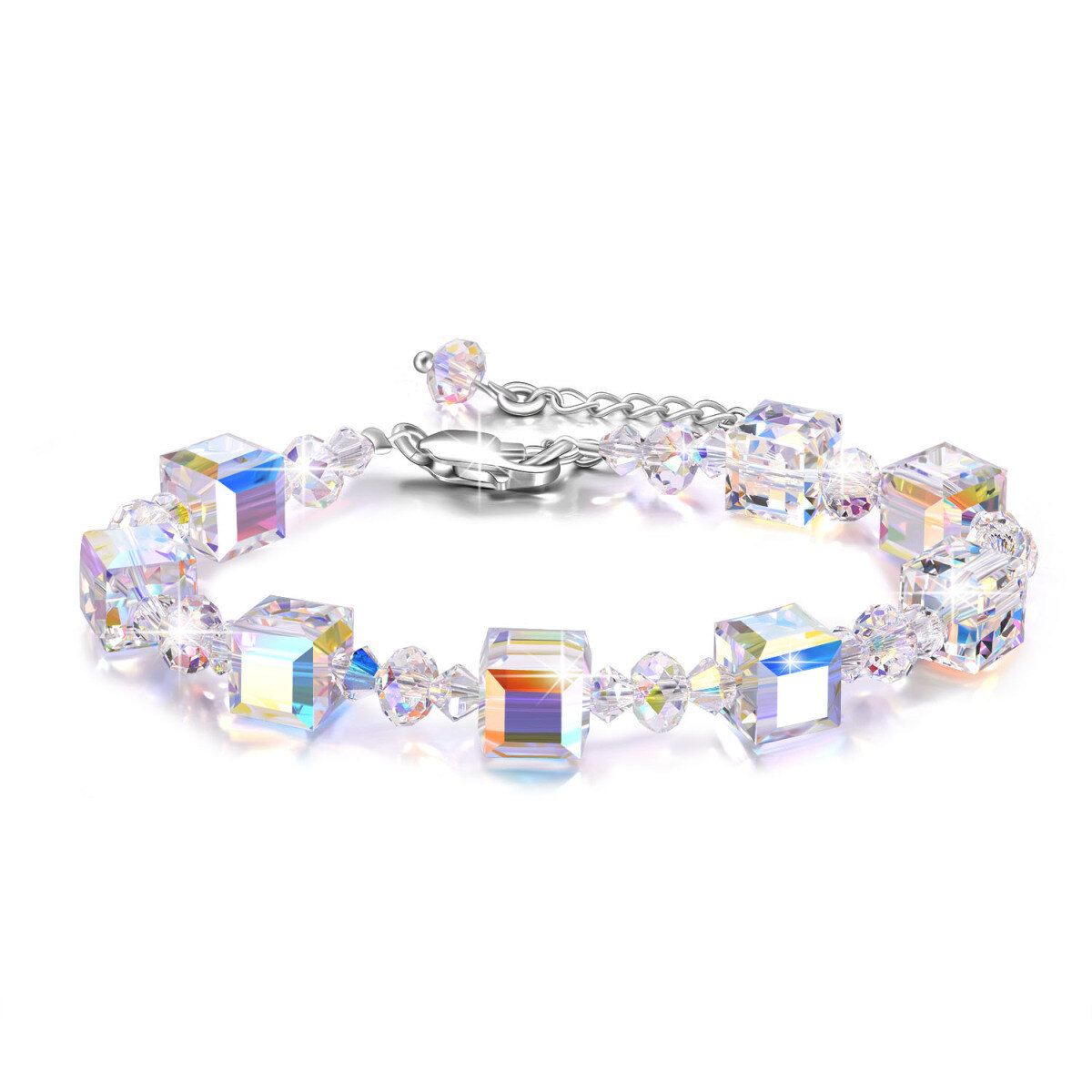 Pulsera de identificación cuadrada con cristales de plata de ley-1