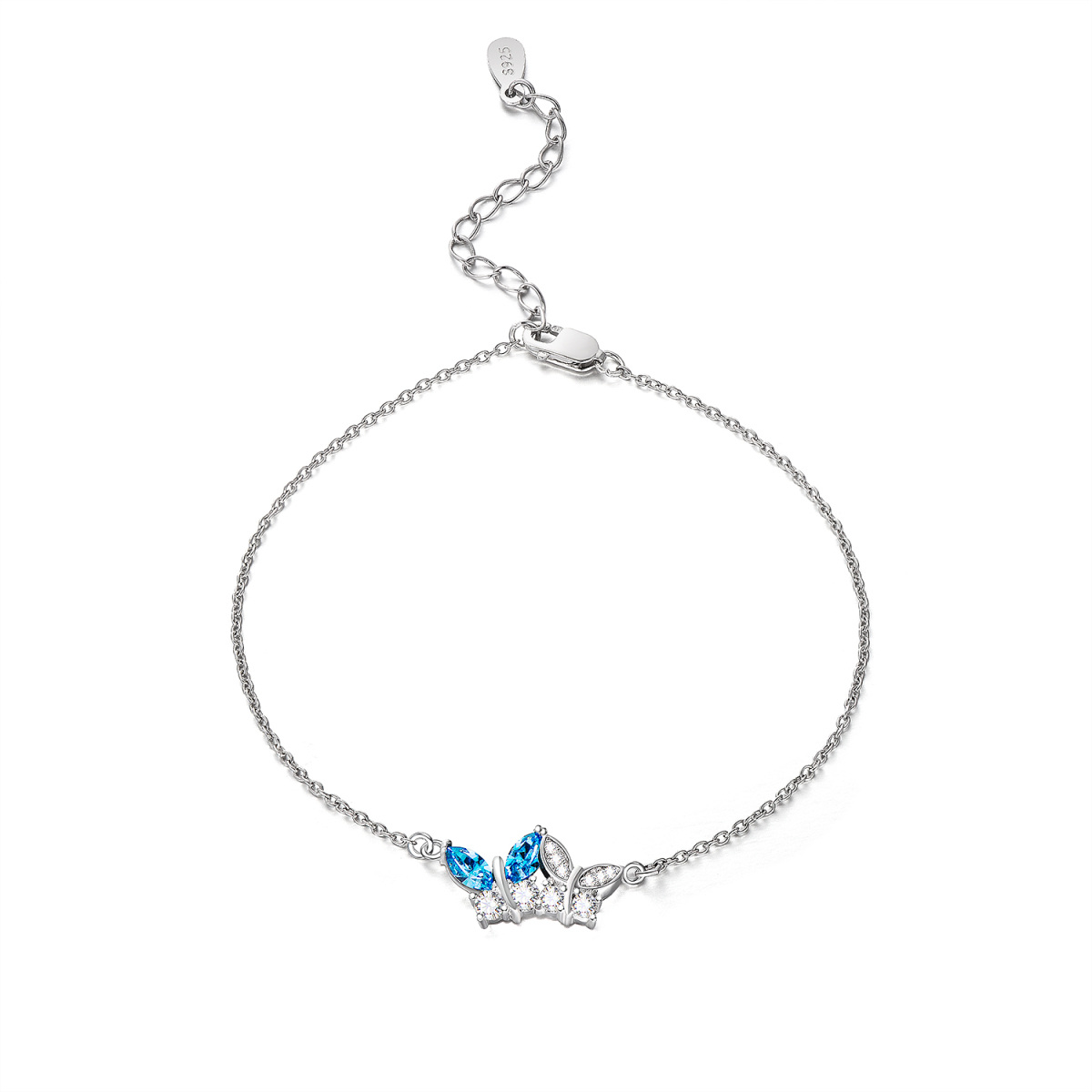 Sterling Silver Crystal Butterfly Pendant Bracelet-1