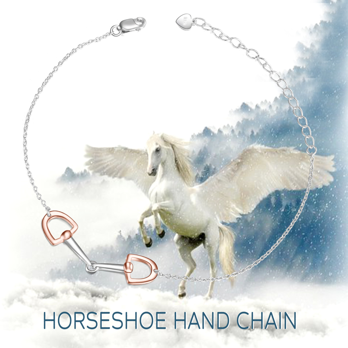 Bracelet en argent sterling avec pendentif fer à cheval bicolore-6
