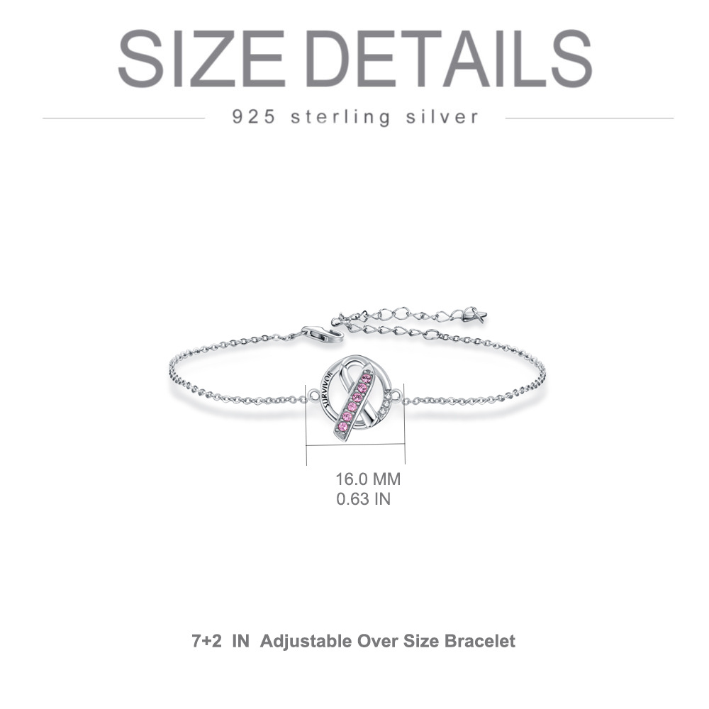 Sterling Silver Crystal Round Pendant Bracelet-5