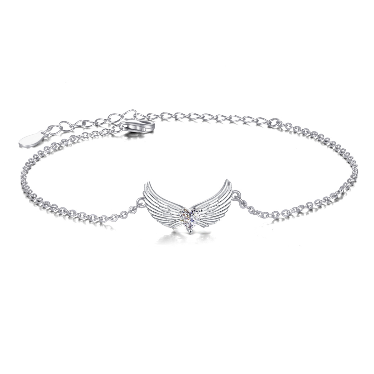 Bracelet en argent sterling avec pendentif en forme de cœur et d'ailes d'ange en zircone cubique-1