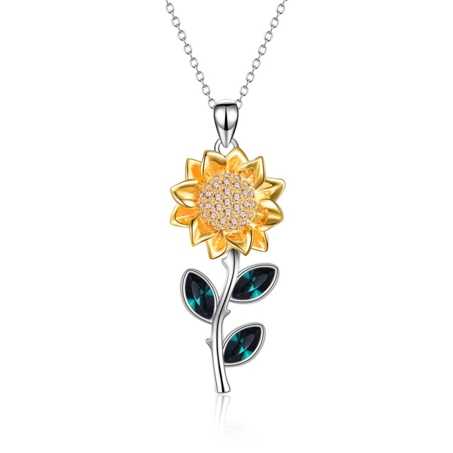 Sterling Silver Zircon Sunflower Pendant Necklace-0