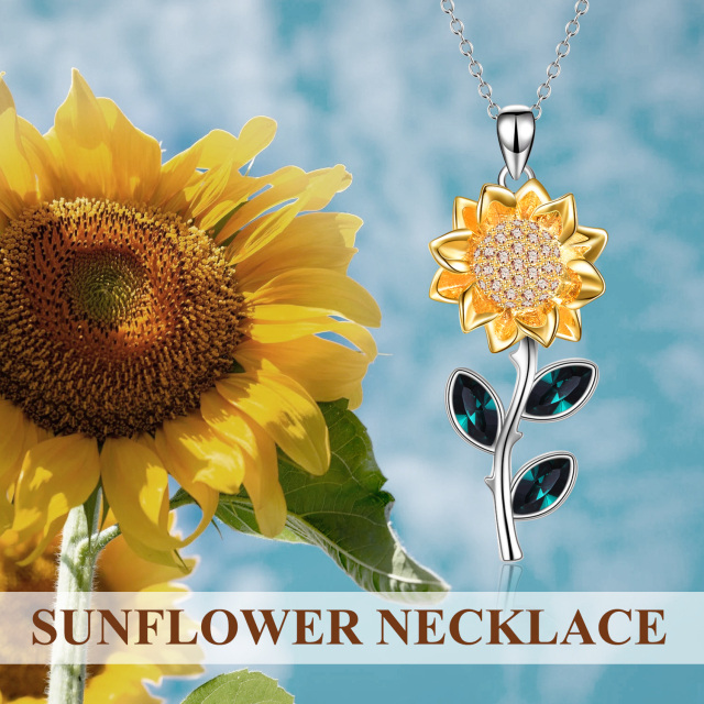 Sterling Silver Zircon Sunflower Pendant Necklace-5
