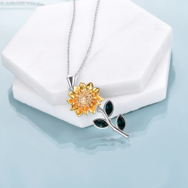 Sterling Silver Zircon Sunflower Pendant Necklace-3
