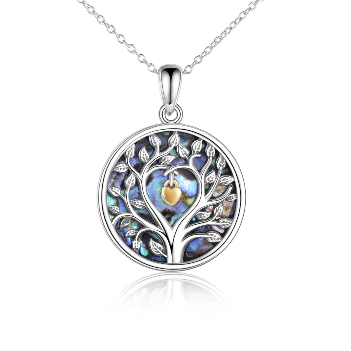 Sterling Silver Two-tone Abalone Shellfish Tree Of Life Pendant Necklace-1