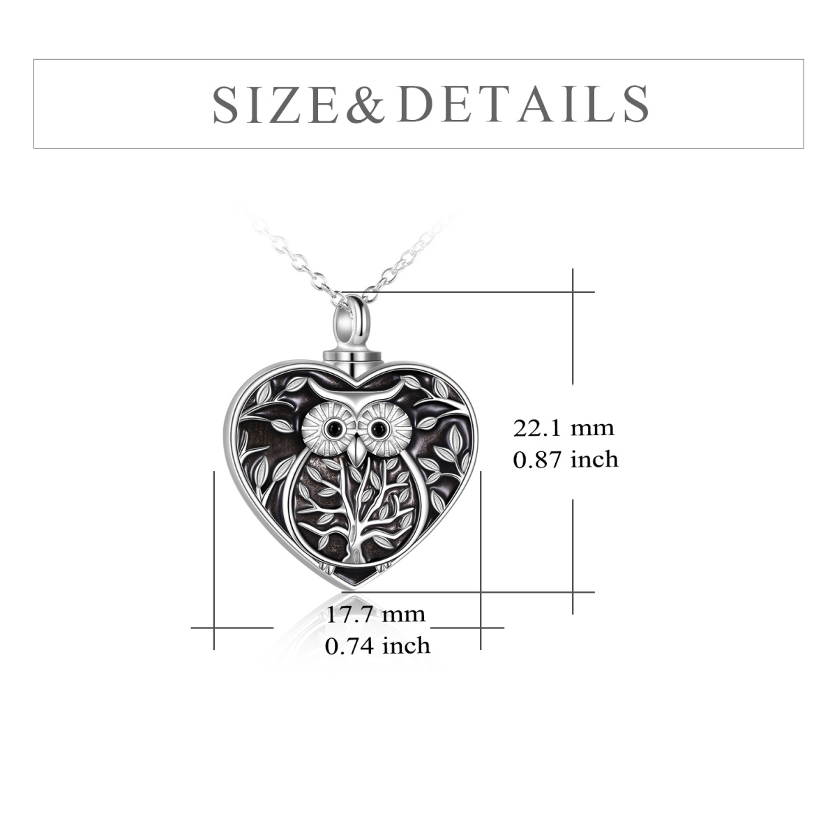 Sterling Silver Owl & Tree Of Life & Heart Urn Necklace for Ashes with Engraved Word-6