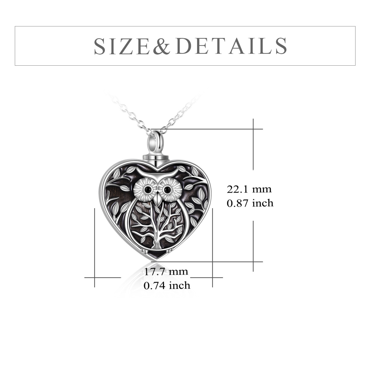 Collier en argent sterling avec hibou, arbre de vie et urne en forme de coeur avec mot gra-6