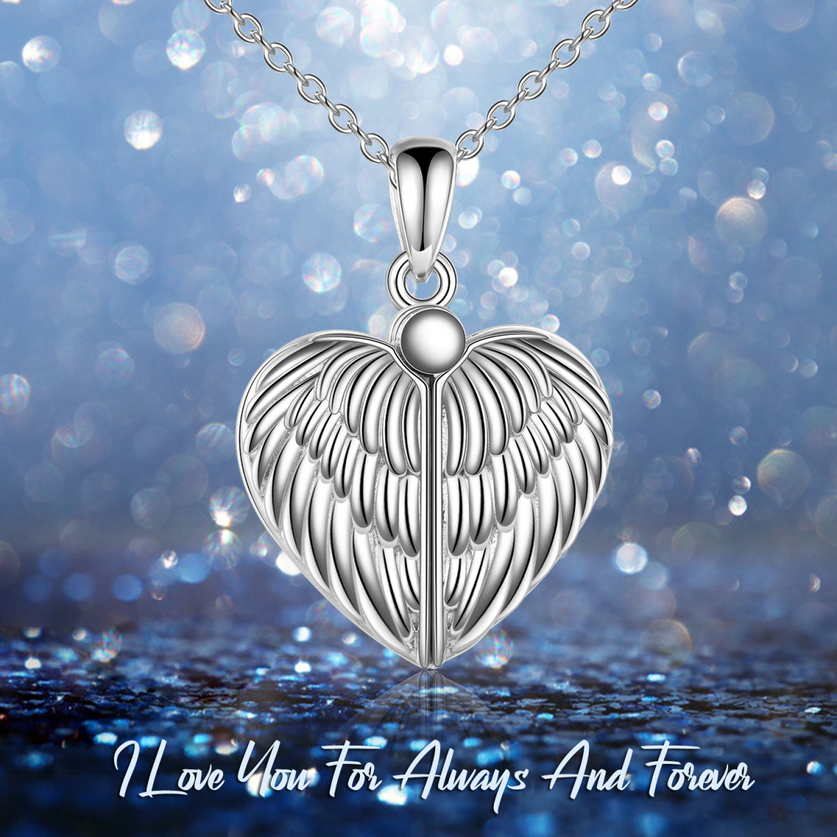 Sterling Silver Angel Wings Personalized Photo Locket Necklace with Engraved Word-6