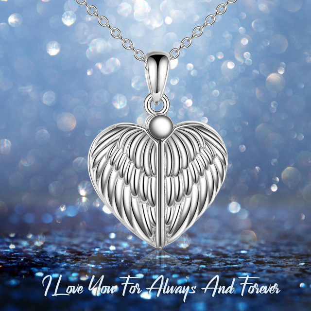 Colar de prata esterlina com asas de anjo, medalhão fotográfico personalizado com palavra-5