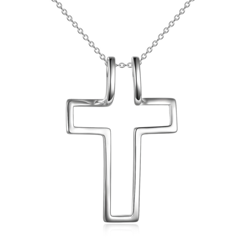 Sterling Silver Cross & Ring Holder Pendant Necklace