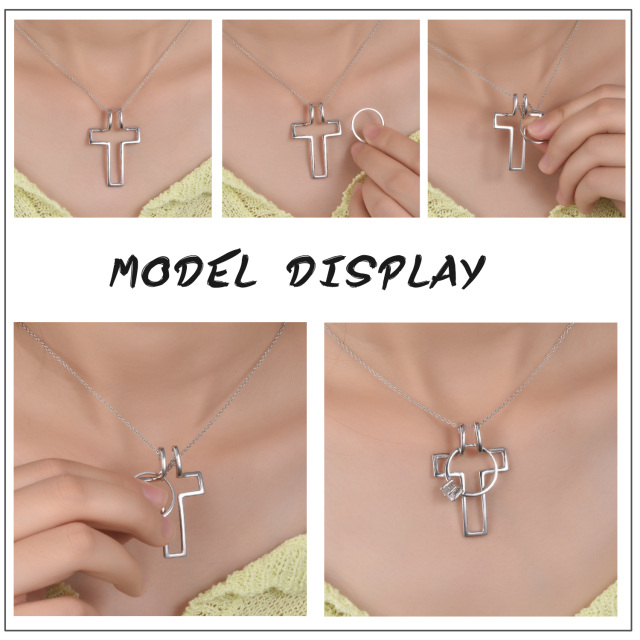 Sterling Silver Cross & Ring Holder Pendant Necklace-4