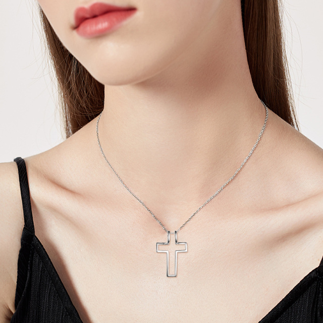 Sterling Silver Cross & Ring Holder Pendant Necklace-2