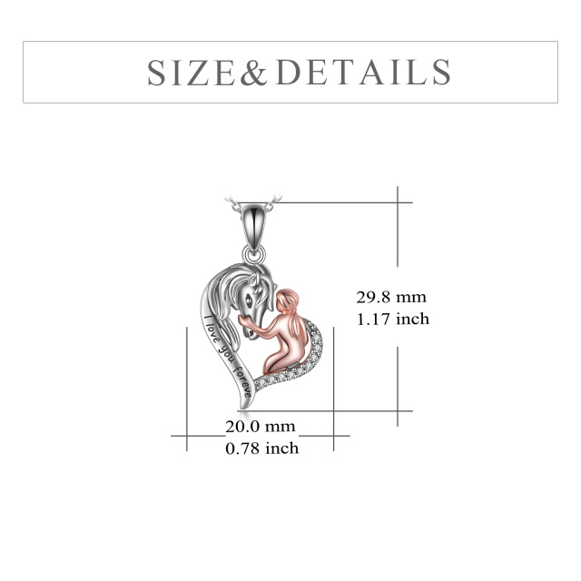 Colar com pingente de coração de cavalo em formato circular de prata esterlina com palavra gravada-4