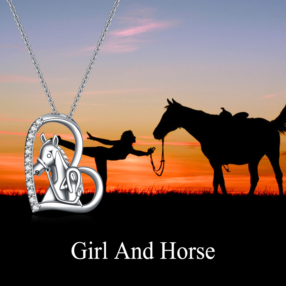 Sterling Silver Zircon Horse Pendant Necklace-6