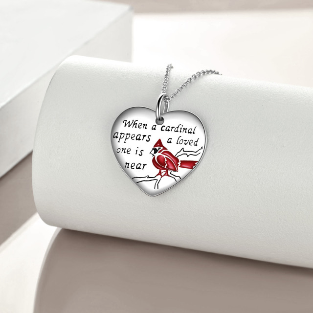 Sterling Silver Cardinal Pendant Necklace with Engraved Word-2