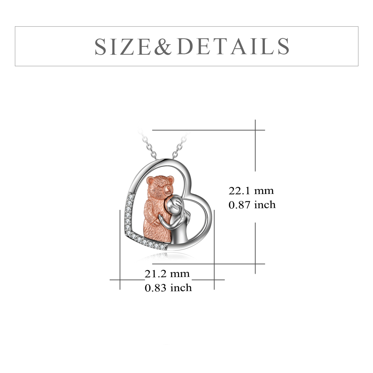 Sterling Silber zweifarbig Zirkonia Bär & Herz Anhänger Halskette-6