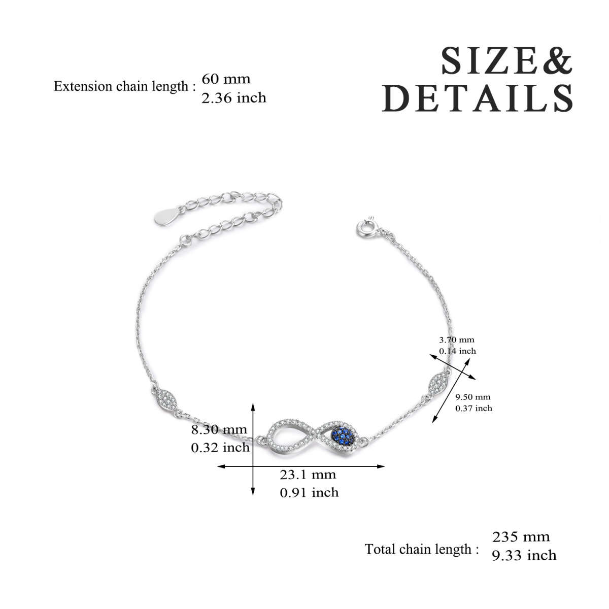 Sterling Silver Cubic Zirconia Infinity Symbol Chain Bracelet-4