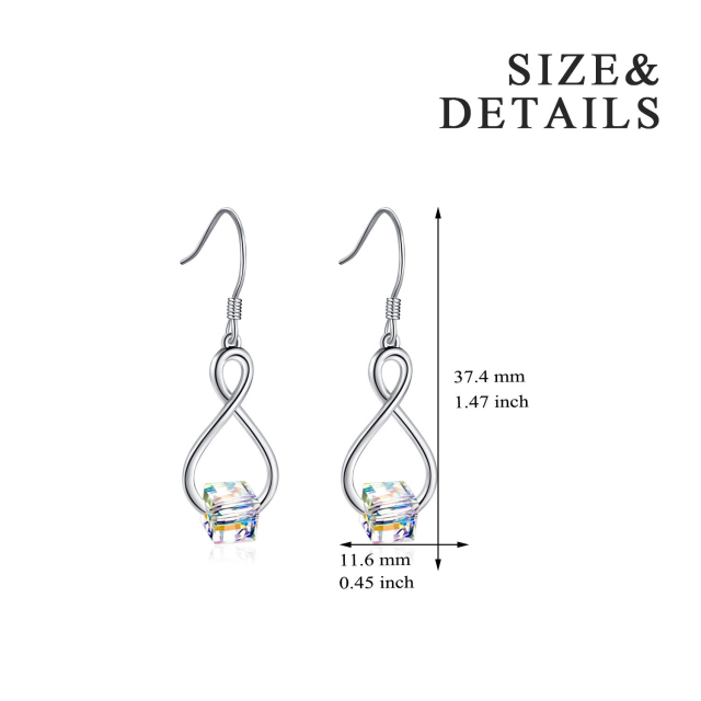 Sterling Silver Cube Crystal Infinity Symbol Drop Earrings-5