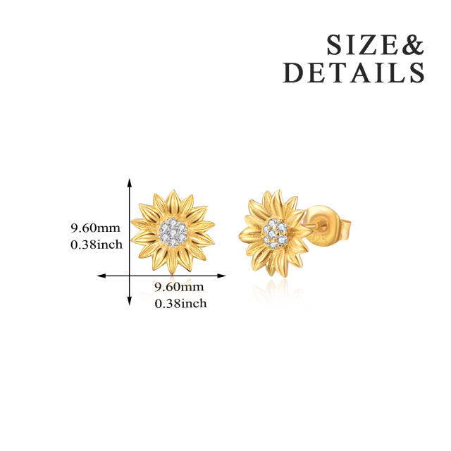 Sterling Silver with Yellow Gold Plated Circular Shaped Cubic Zirconia Sunflower Stud Earrings-5