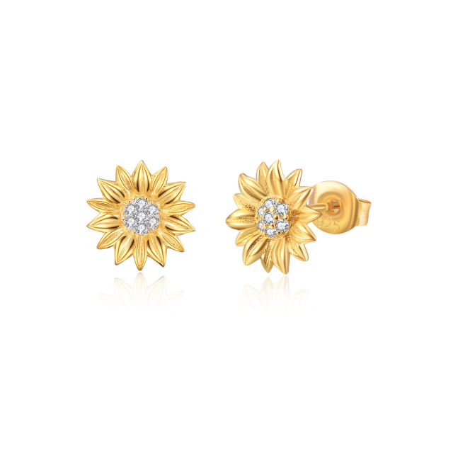 Orecchini con girasole circolare in argento 925 e placcati in oro giallo-1