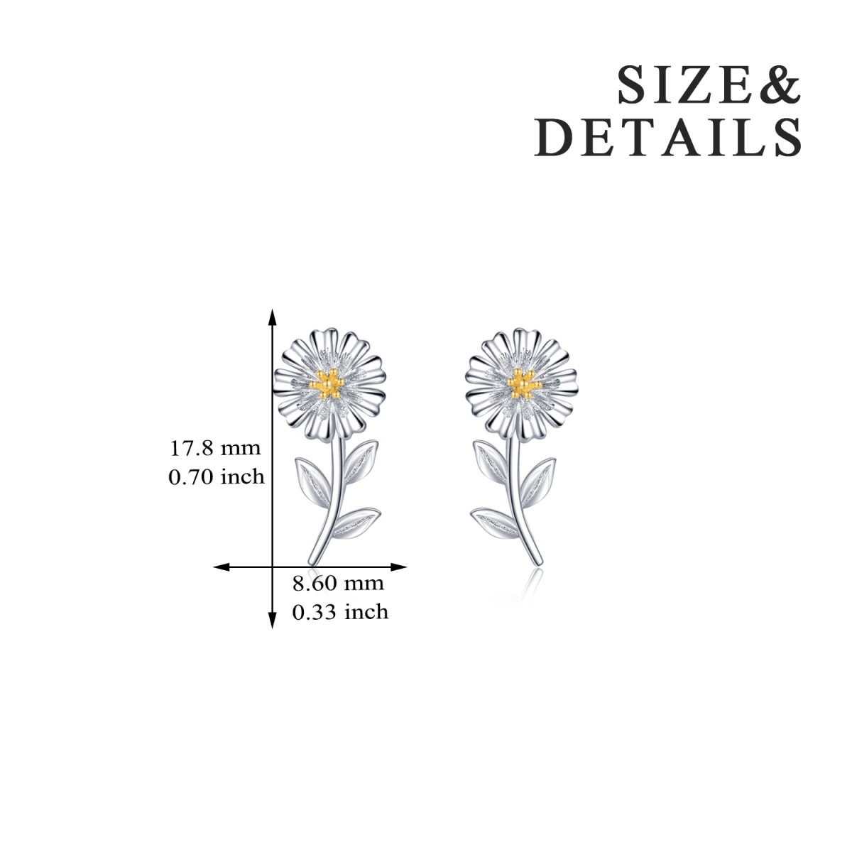 Sterling Silver Two-tone Daisy Stud Earrings-5