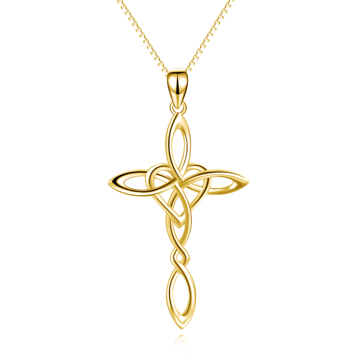 Collier en argent sterling et plaqué or jaune avec nœud celtique, croix et pendentif en fo-1