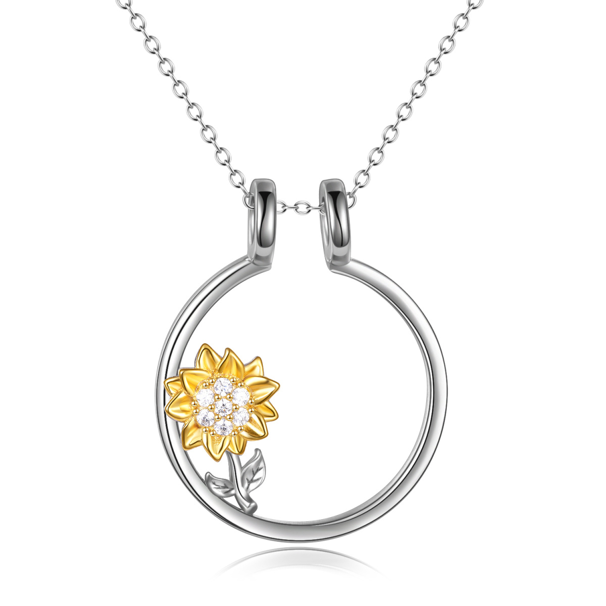 Sterling Silver Sunflower Ring Holder Pendant Necklace-1