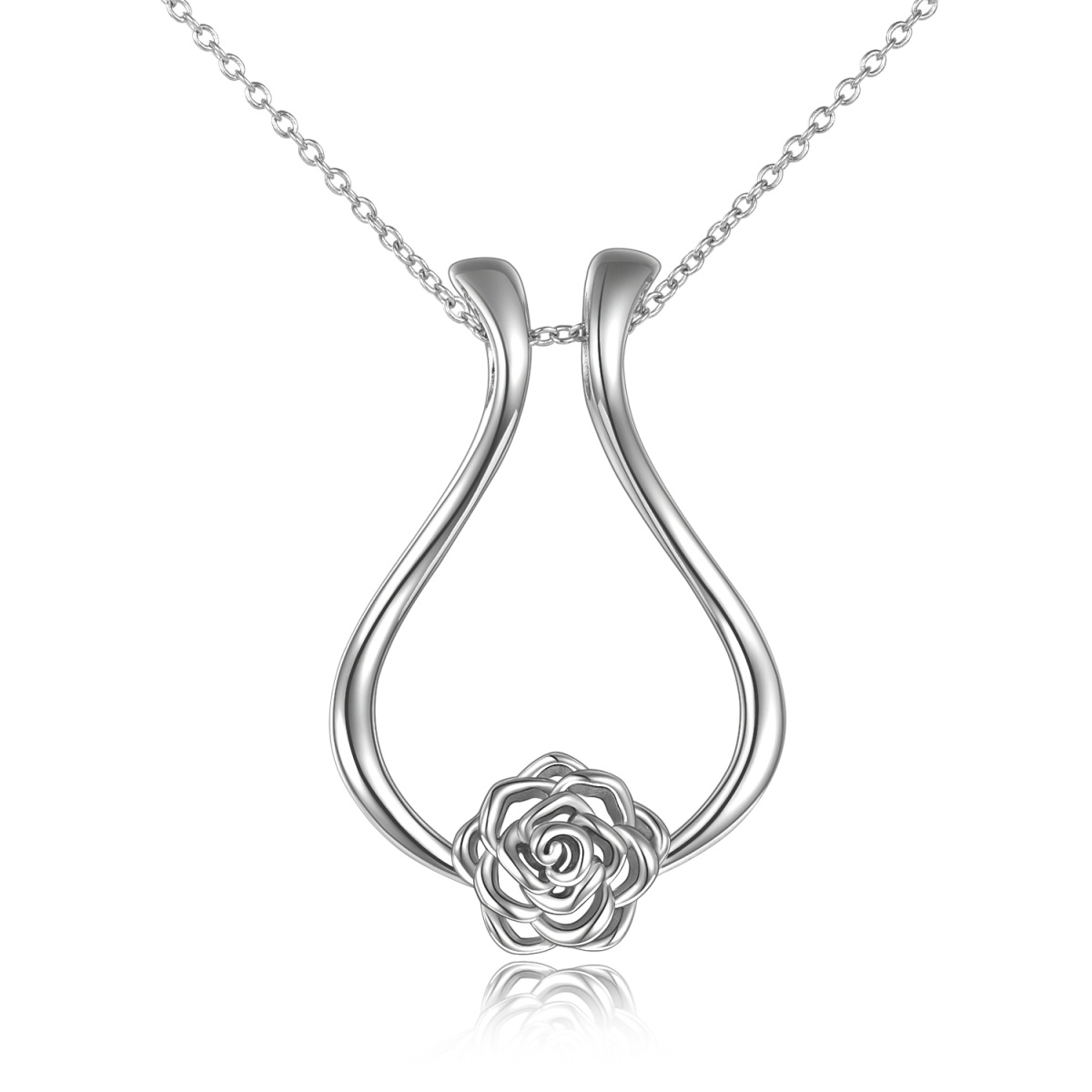 Sterling Silver Rose & Ring Holder Pendant Necklace-1