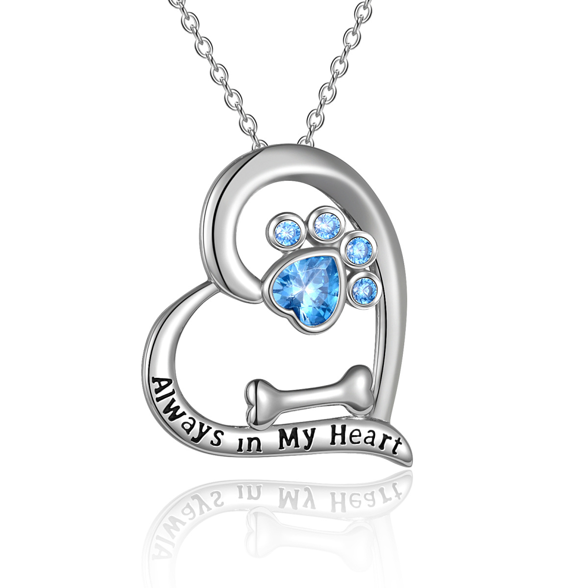 Sterling Silver Cubic Zirconia Paw & Heart Pendant Necklace-1