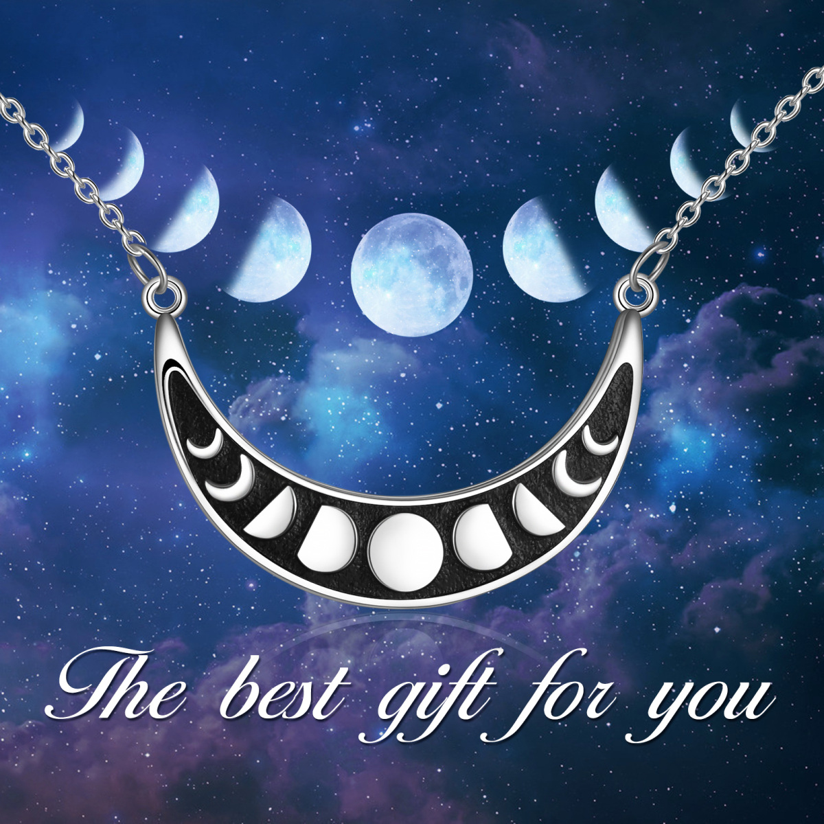 Sterling Silver Two-tone Moon Pendant Necklace-6