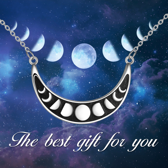 Sterling Silver Two-tone Moon Pendant Necklace-5