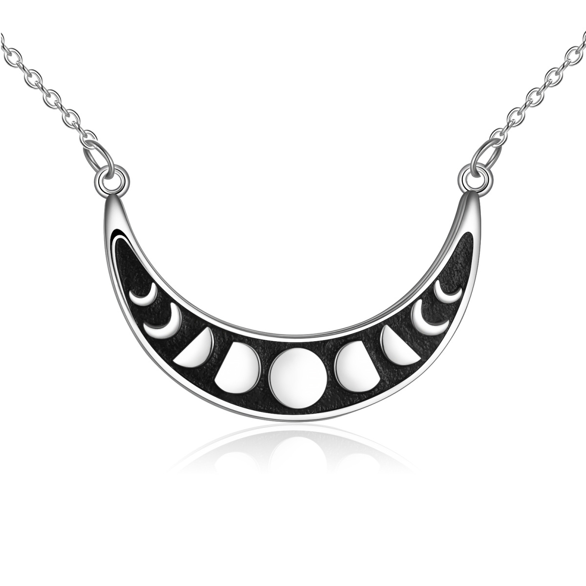 Sterling Silver Two-tone Moon Pendant Necklace-1