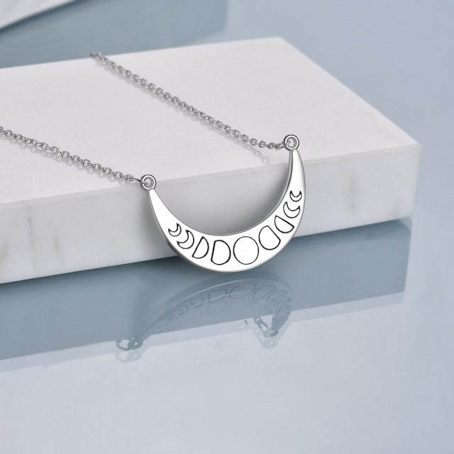 Sterling Silver Two-tone Moon Pendant Necklace-3