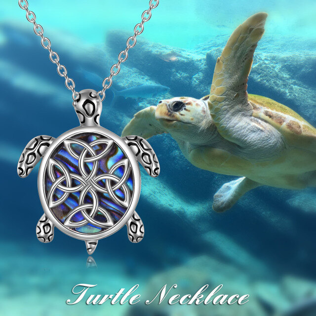 Sterling Silver Abalone Shellfish Sea Turtle & Celtic Knot Pendant Necklace-2
