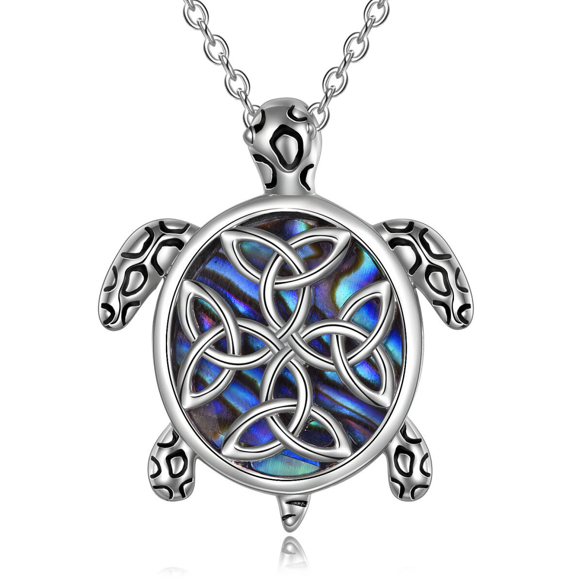 Sterling Silver Abalone Shellfish Sea Turtle & Celtic Knot Pendant Necklace-1