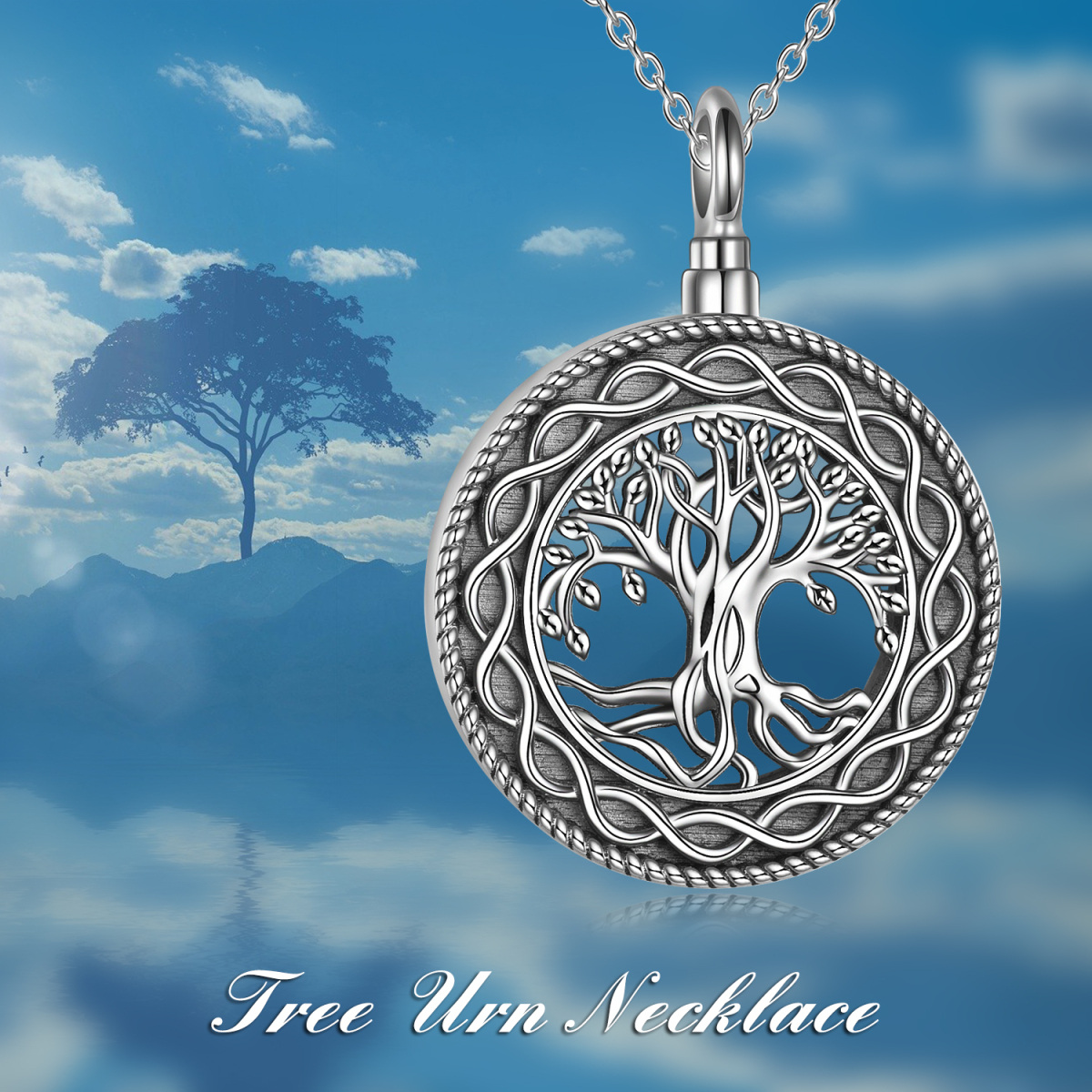 Collar de plata de ley Árbol de la vida y urna con símbolo del infinito para cenizas-6