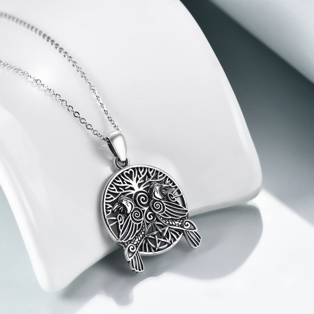 Collier en argent sterling avec pendentif corbeau, arbre de vie et pentagramme-3