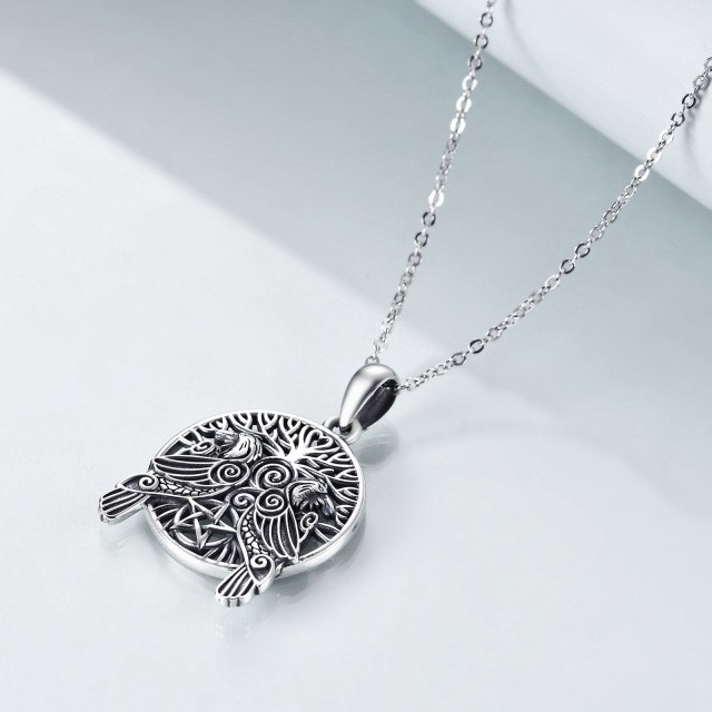 Collier en argent sterling avec pendentif corbeau, arbre de vie et pentagramme-4