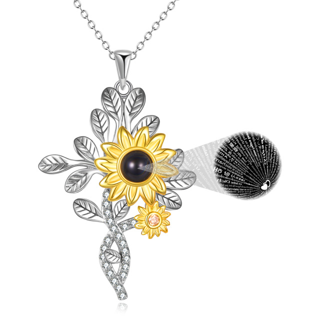 Sterling Silver Projection Stone Sunflower Pendant Necklace-0