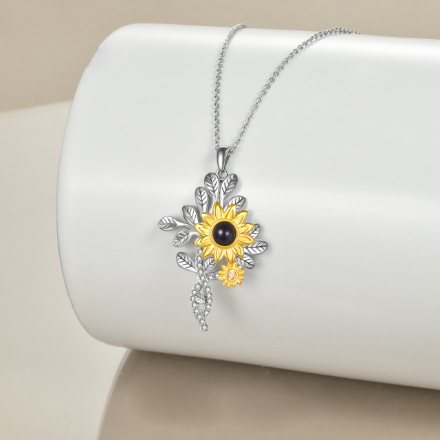 Sterling Silver Projection Stone Sunflower Pendant Necklace-3