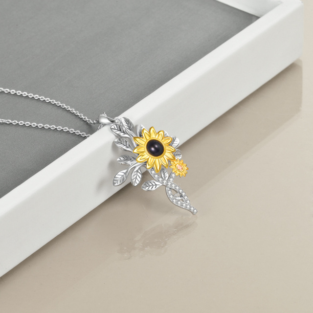 Sterling Silver Projection Stone Sunflower Pendant Necklace-2