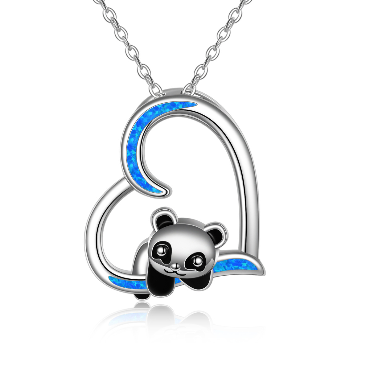 Sterling Silver Opal Panda Pendant Necklace-1