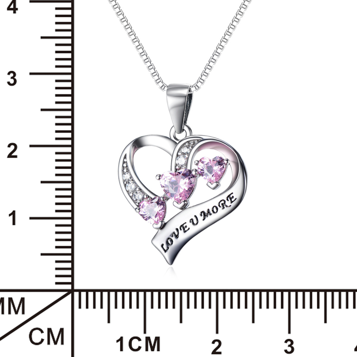 Sterling Silver Cubic Zirconia Heart Pendant Necklace with Engraved Word-7