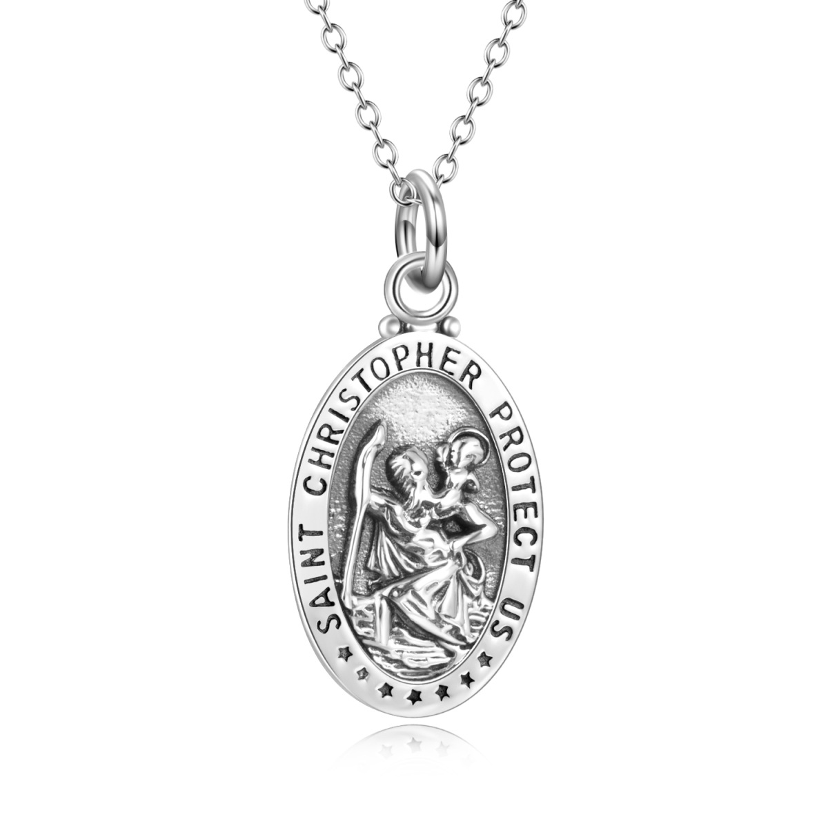Sterling Silver Saint Christopher Pendant Necklace with Engraved Word-1