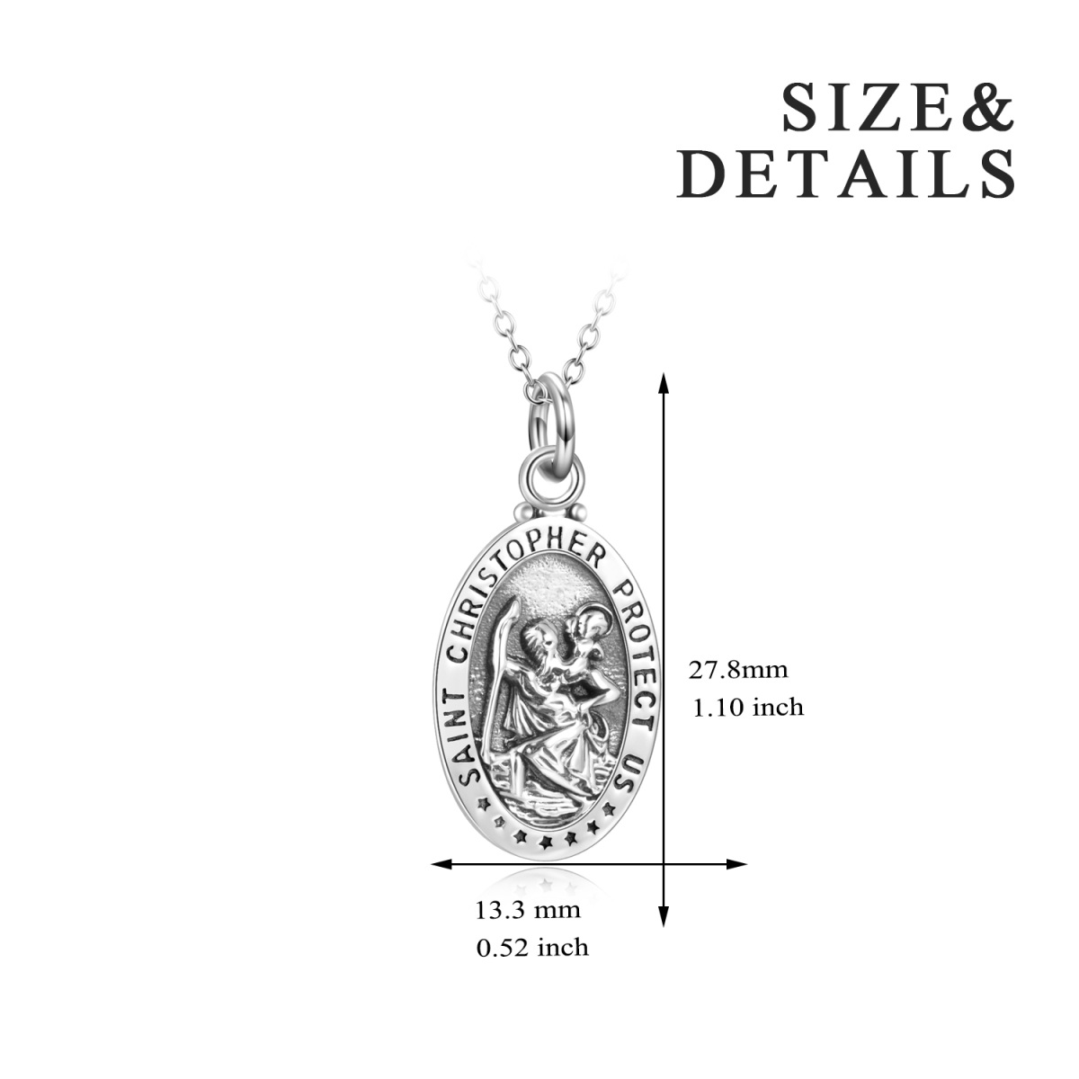 Sterling Silver Saint Christopher Pendant Necklace with Engraved Word-6