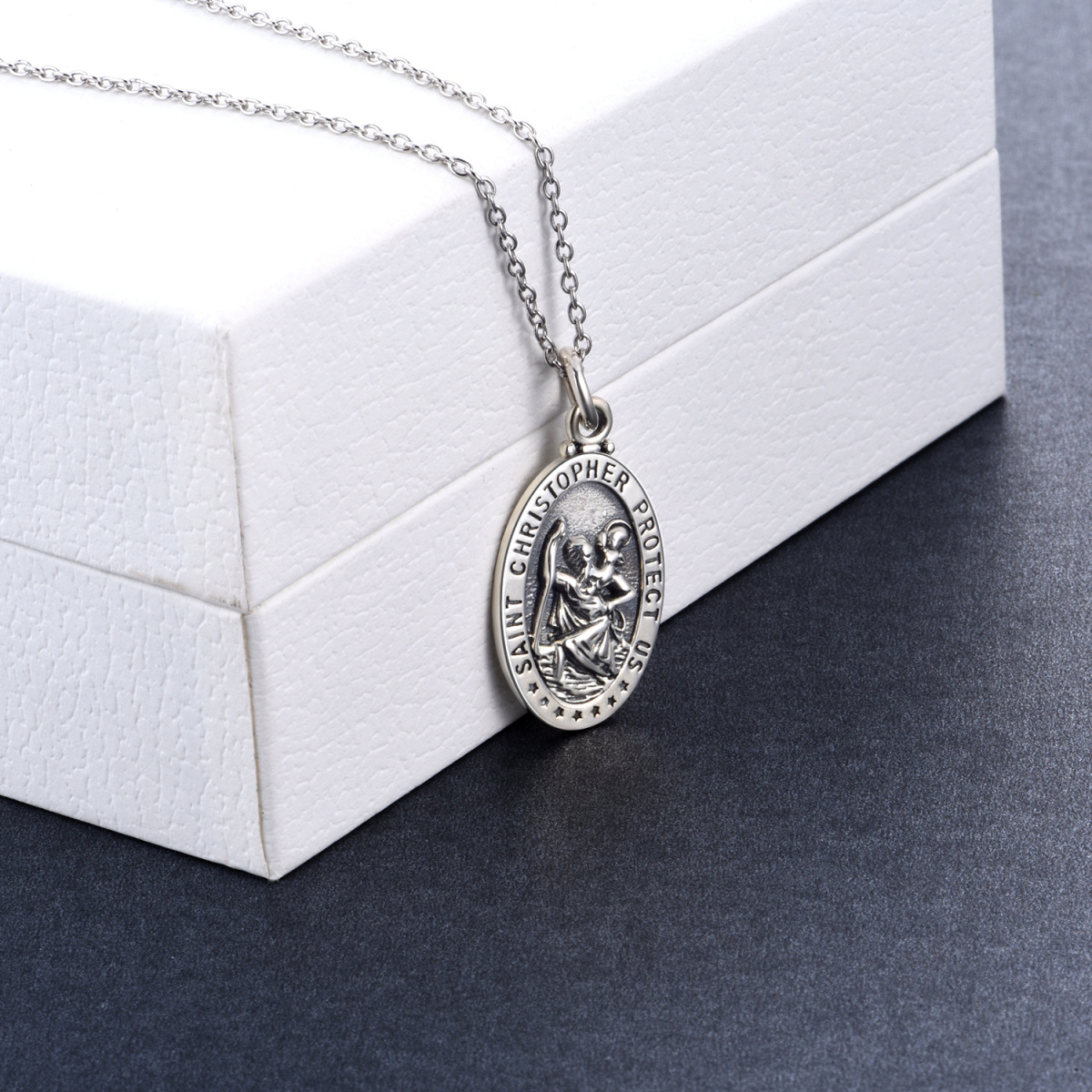 Sterling Silver Saint Christopher Pendant Necklace with Engraved Word-5