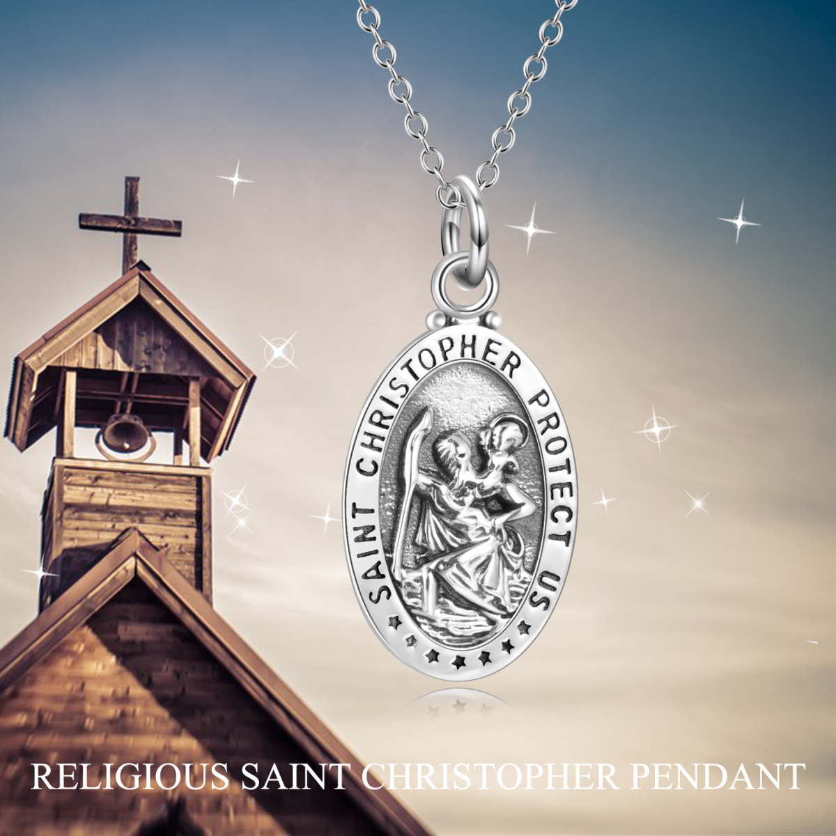 Sterling Silver Saint Christopher Pendant Necklace with Engraved Word-3