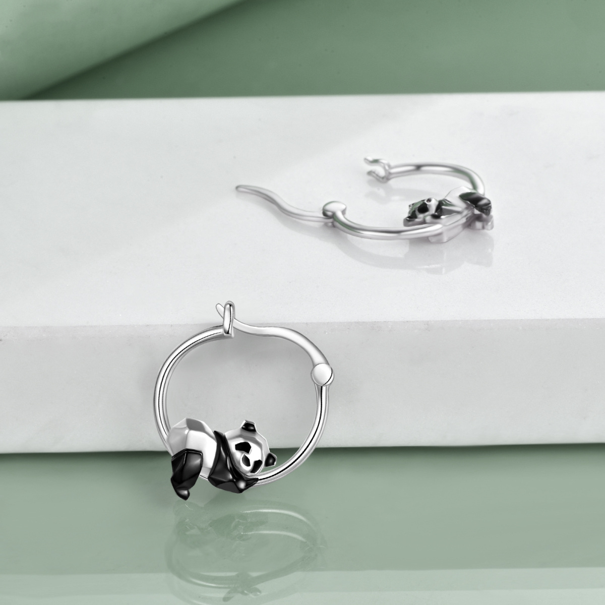 Sterling Silver Panda Hoop Earrings-4